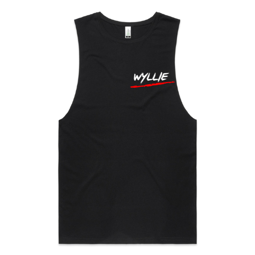 WYLLIE Signature Black Cotton Tank Top with Front Logo & Back Print