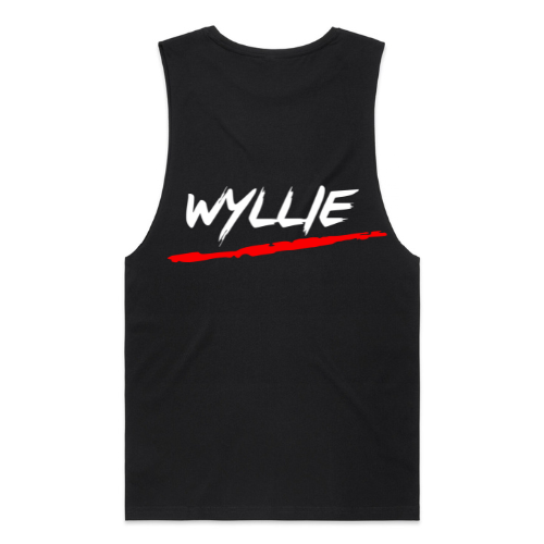 WYLLIE Signature Black Cotton Tank Top with Front Logo & Back Print